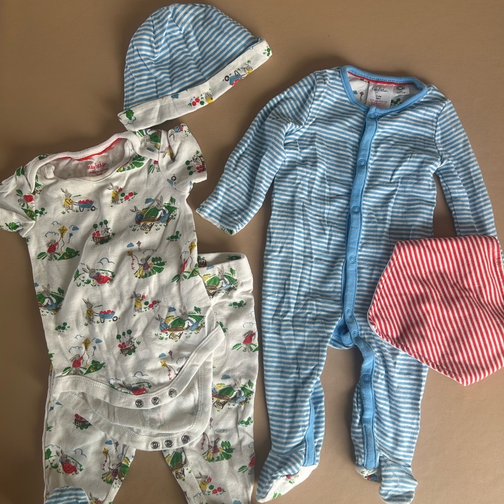 Baby Boden Blue and White Striped Footies Set